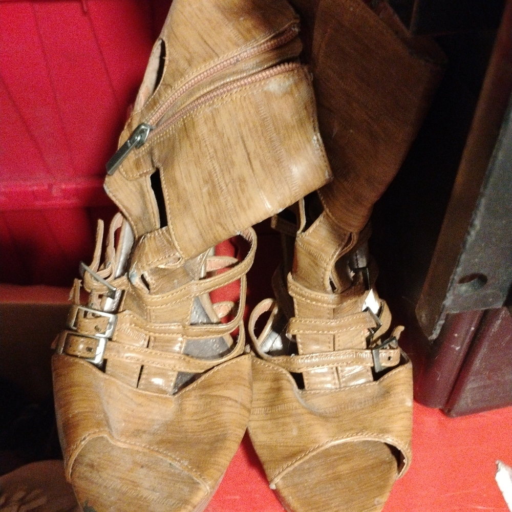 Brown Strappy Wedge Sandals